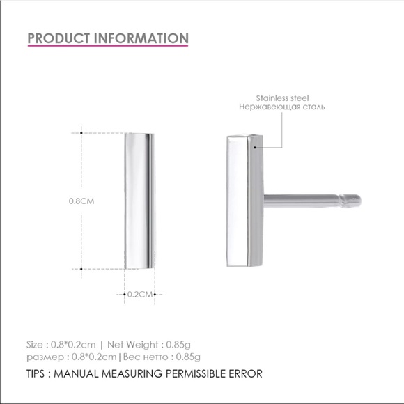 GOLD MINIMALIST Bar Stud Stainless Steel Earrings With Gift Bag - Picture 8 of 8